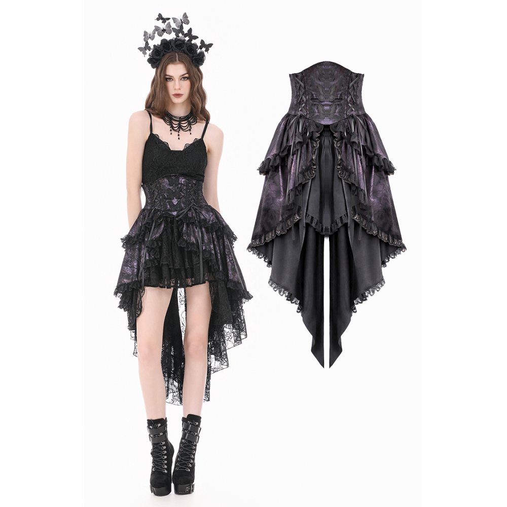 Dark in Love - Dark ButterflyWing Gradient Gothic Lolita Dovetail High low rok - Zwart/Paars